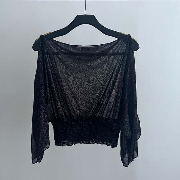 UP UNIT U.S.A. Black Dolman Shimmer Top - Picture 2 of 9